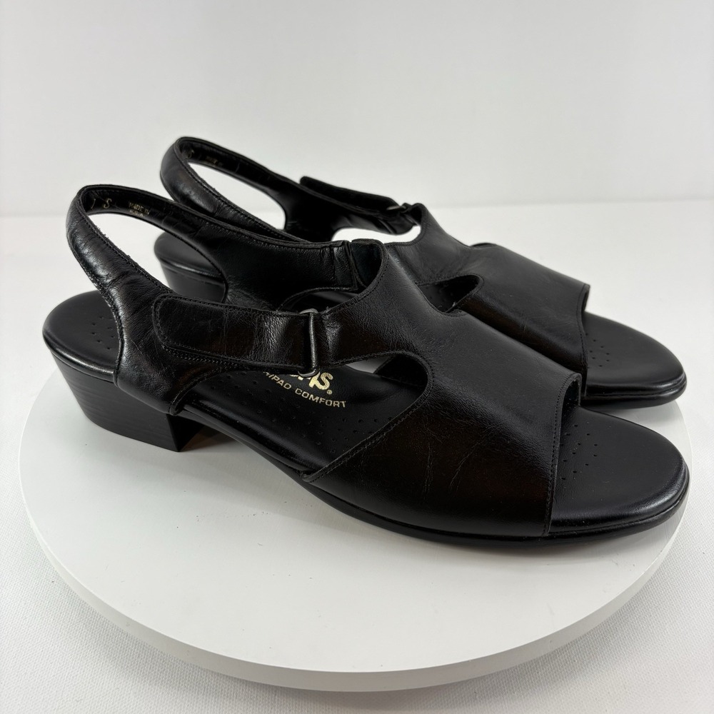 SAS Sandals Women 11 Black Leather Suntimer Heeled Sandal Tripad Comfort Summer